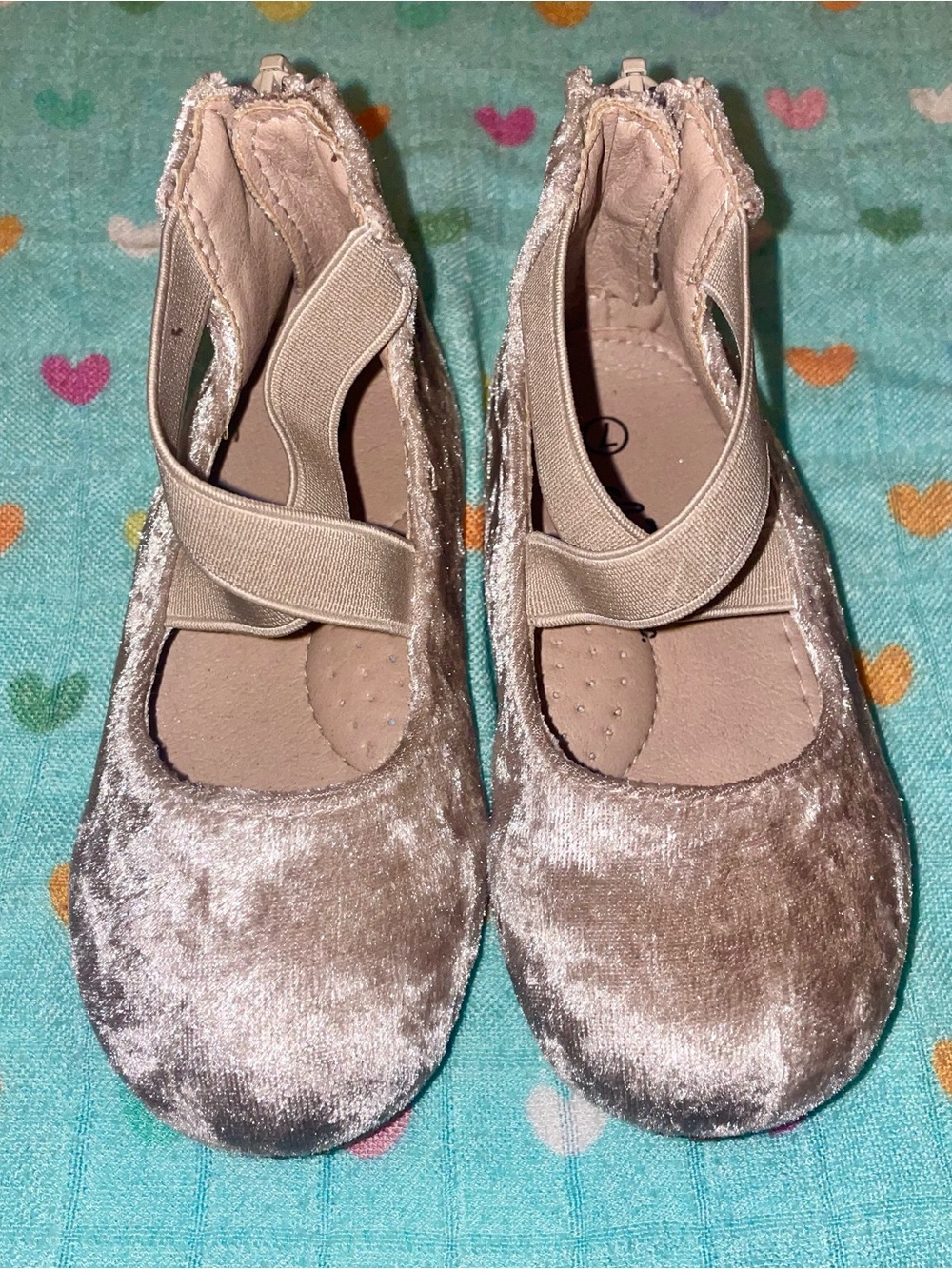 A Bear Co- Girls Velvet Slip-On Ballet Flats with Elastic Strap - Taupe
